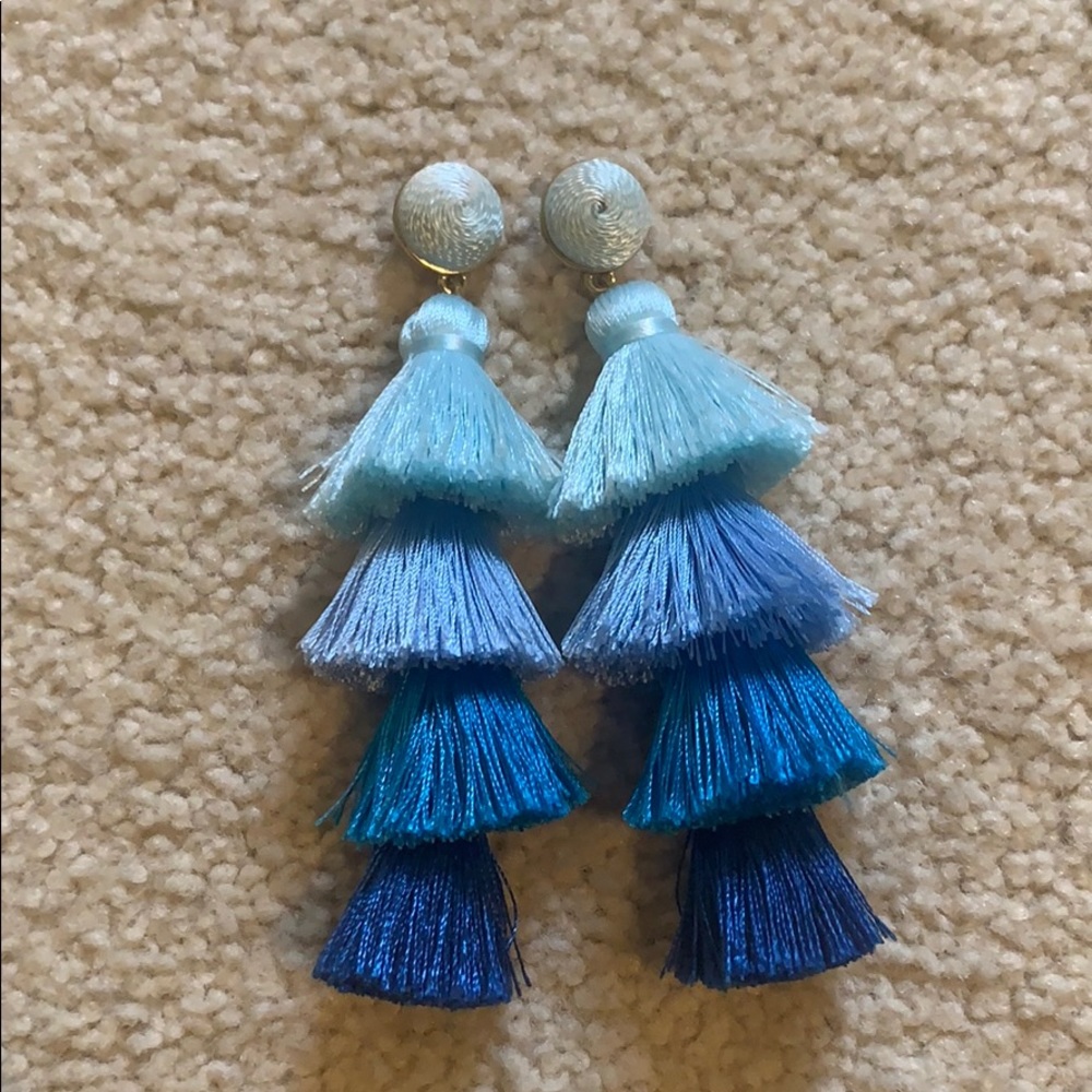 Bauble Bar layered blue tassel earrings